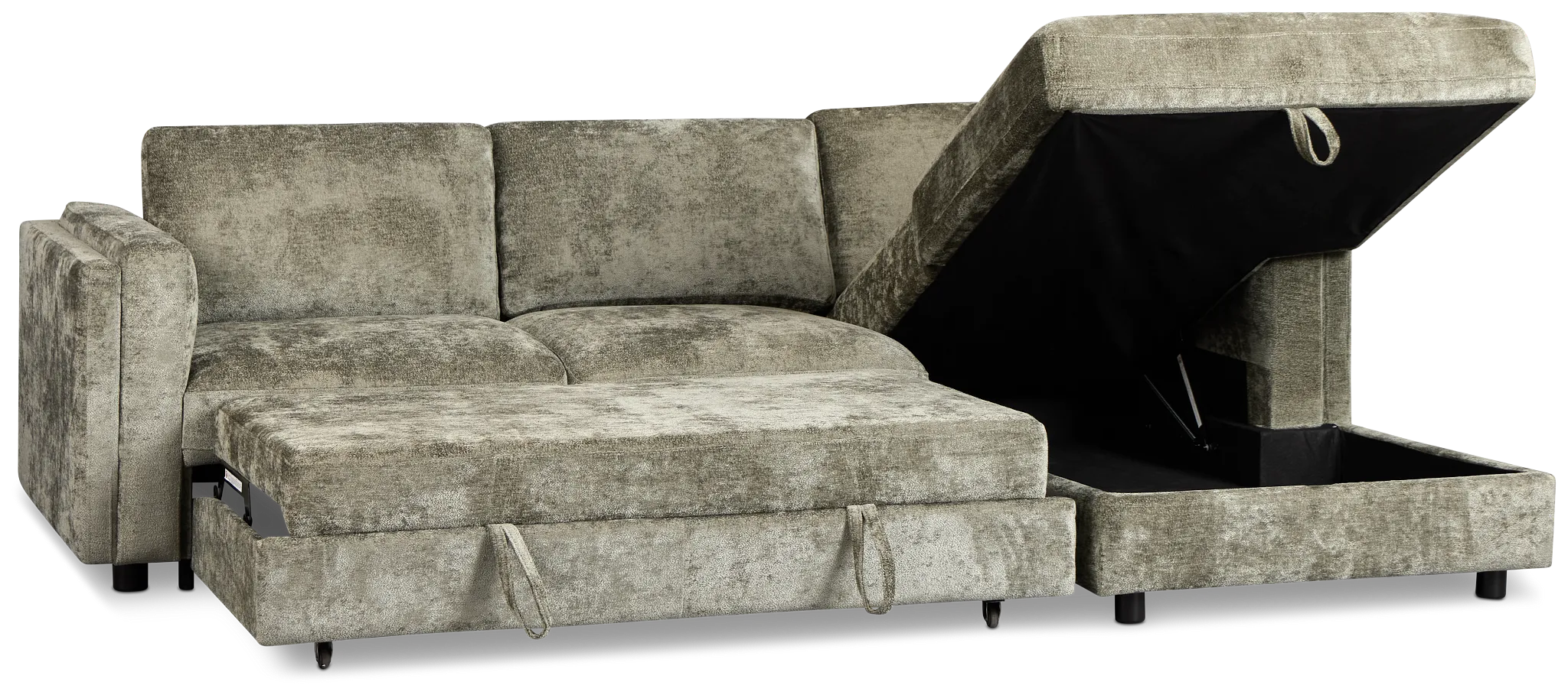 Farren Dark Green Fabric Small Right Chaise Storage Sleeper Sectional