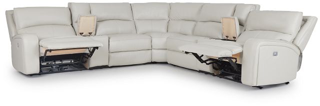 Asher Light Gray Lthr/vinyl Large Dual Power Reclining Two-arm Sectional