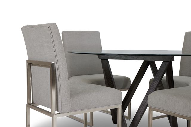 Tribeca Dark Tone Glass Round Table & 4 Metal Chairs (4)