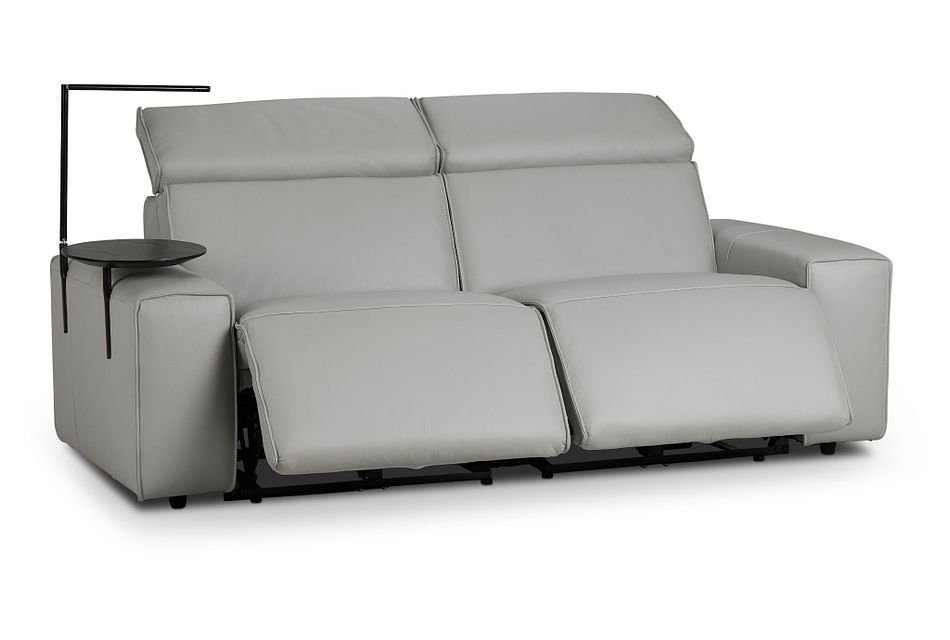 Carmelo Gray Leather Power Reclining Sofa With Left Table