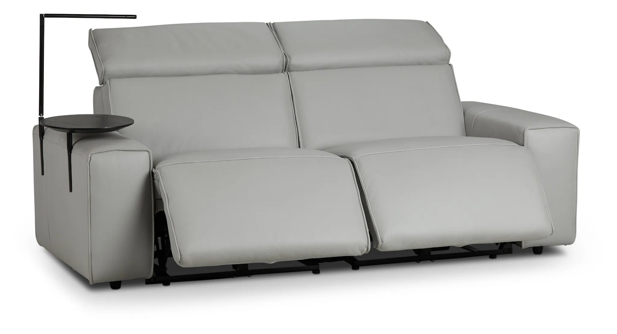 Carmelo Gray Leather Power Reclining Sofa With Left Table