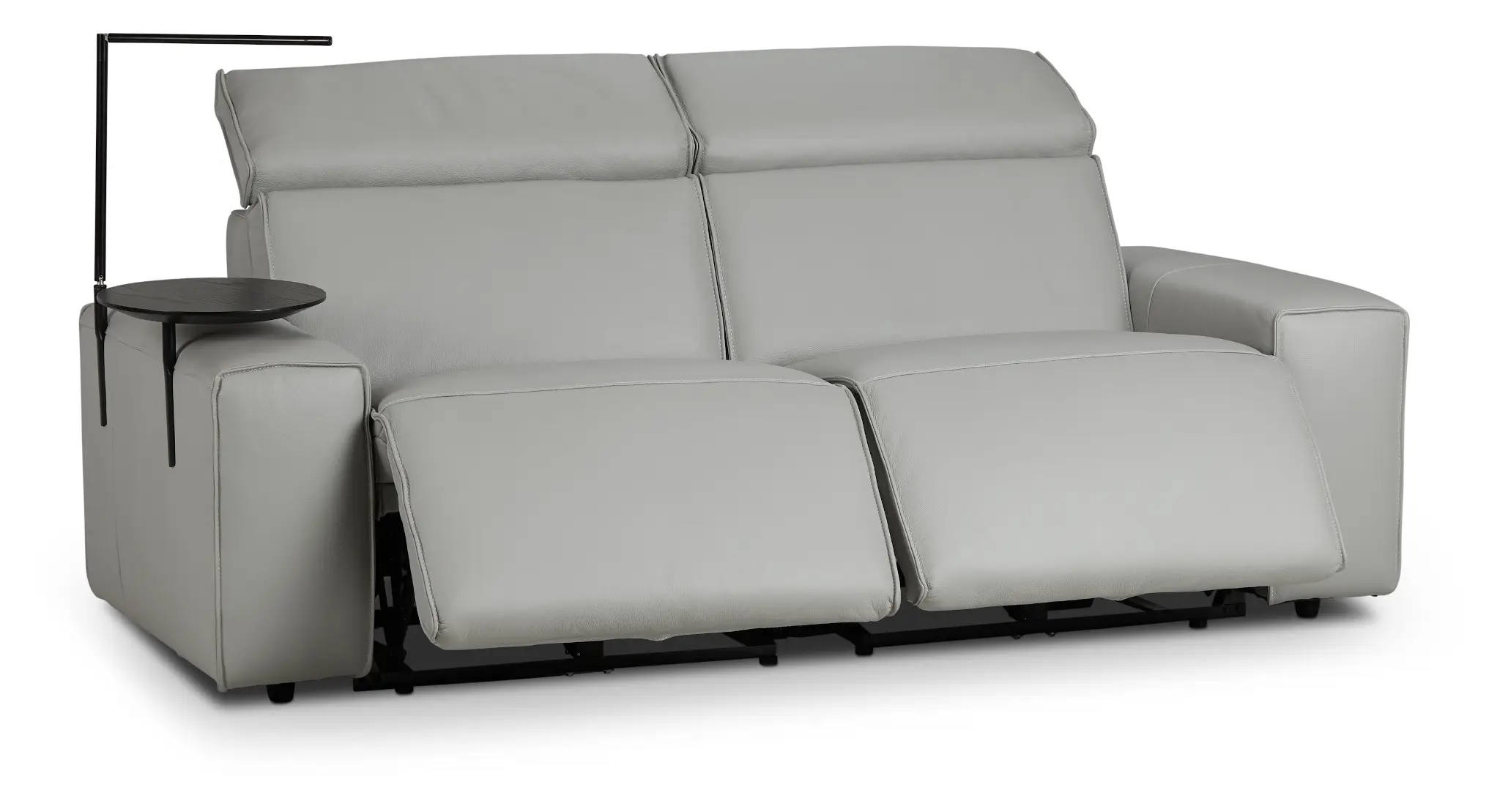 Carmelo Gray Leather Power Reclining Sofa With Left Table Carmelo Gray Leather Power Reclining Sofa With Left Table