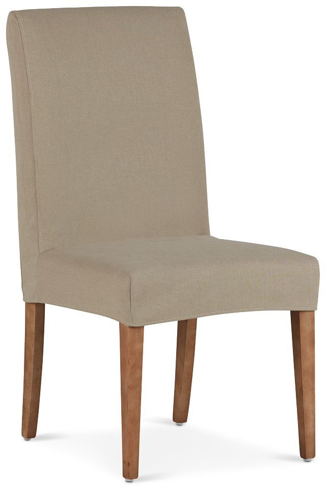 Destination Beige Short Slipcover Chair With Light Tone Leg