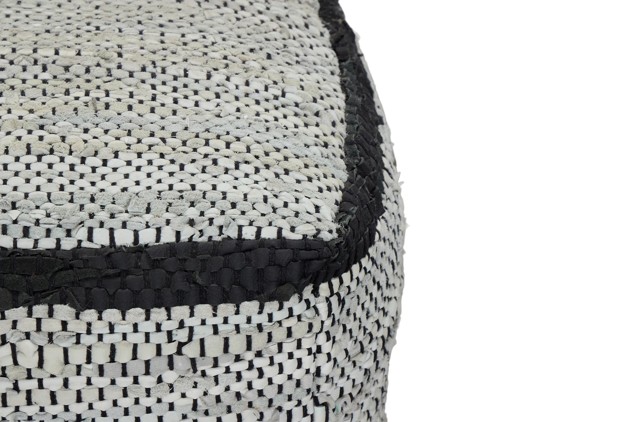 Ash Black Leather Accent Pouf