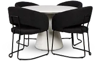 Merrick White Round Table With 4 Black Upholstered Side Chairs