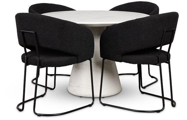 Merrick White Round Table With 4 Black Upholstered Side Chairs