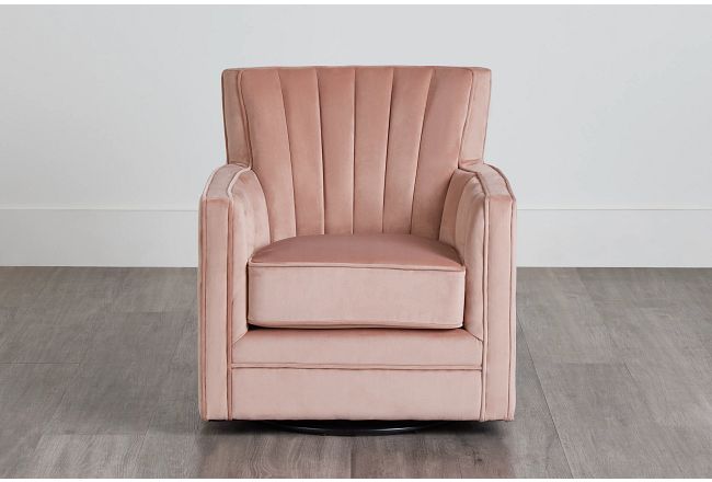 Loden Light Pink Velvet Swivel Accent Chair