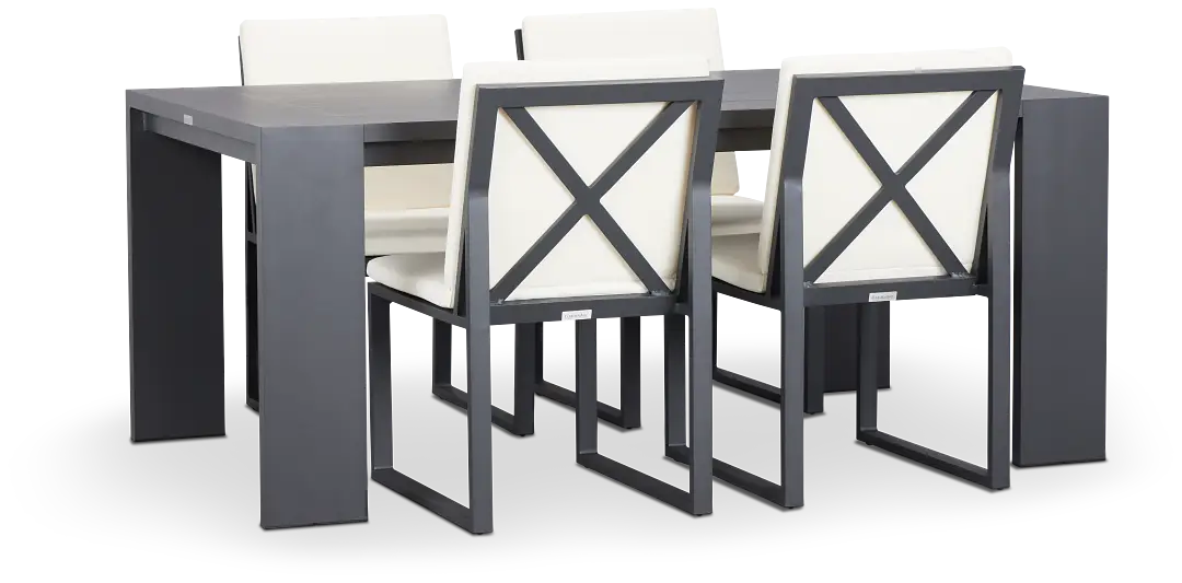 Linear Dark Gray White 70" Aluminum Table & 4 Cushioned Side Chairs Linear Dark Gray White 70" Aluminum Table & 4 Cushioned Side Chairs