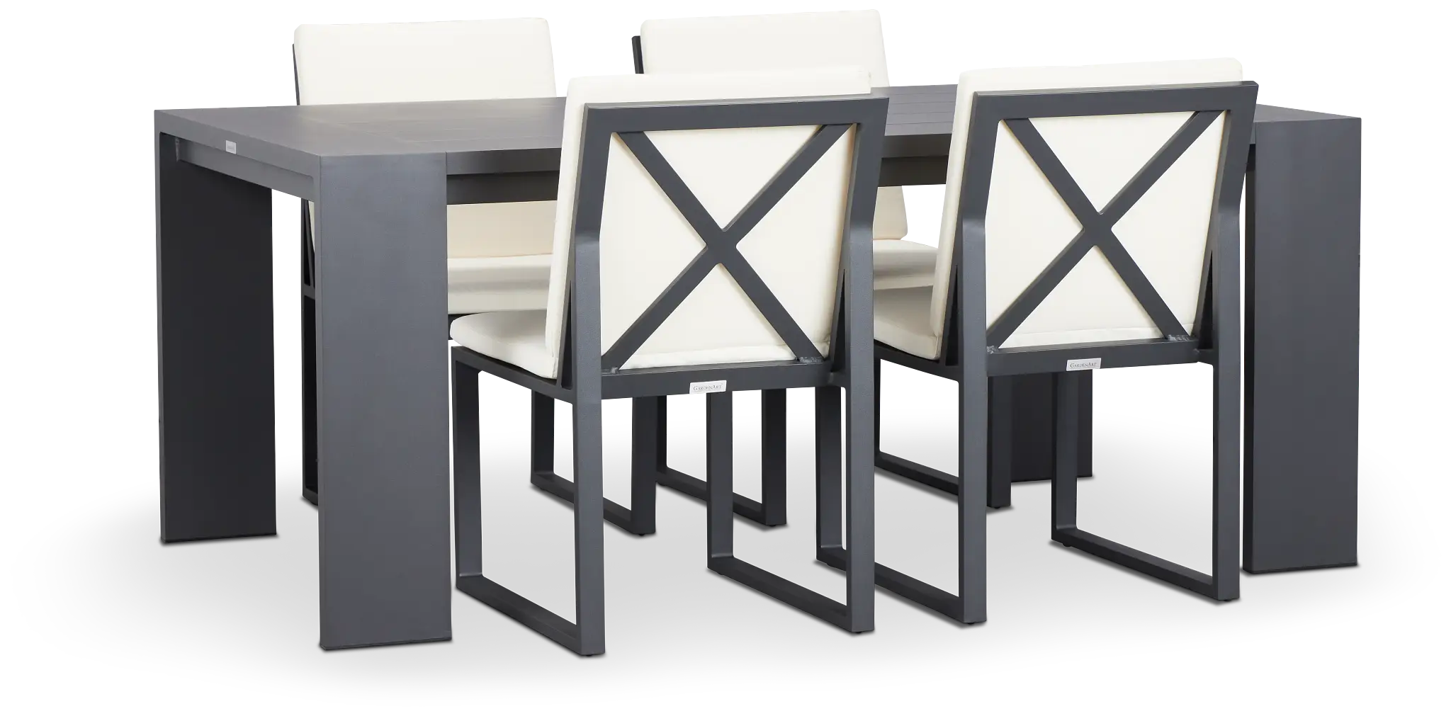 Linear Dark Gray White 70" Aluminum Table & 4 Cushioned Side Chairs Linear Dark Gray White 70" Aluminum Table & 4 Cushioned Side Chairs