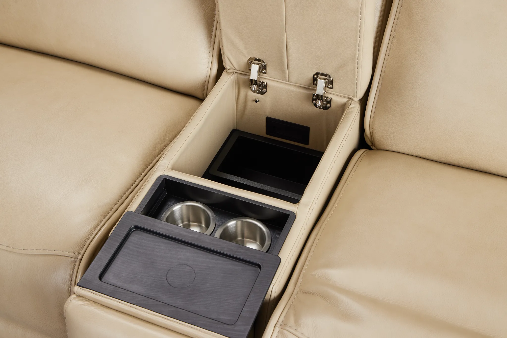 Casey Light Beige Lthr/vinyl Medium Dual Power 2-arm Reclining Sectional