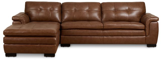 Braden Medium Brown Leather Left Chaise Sectional