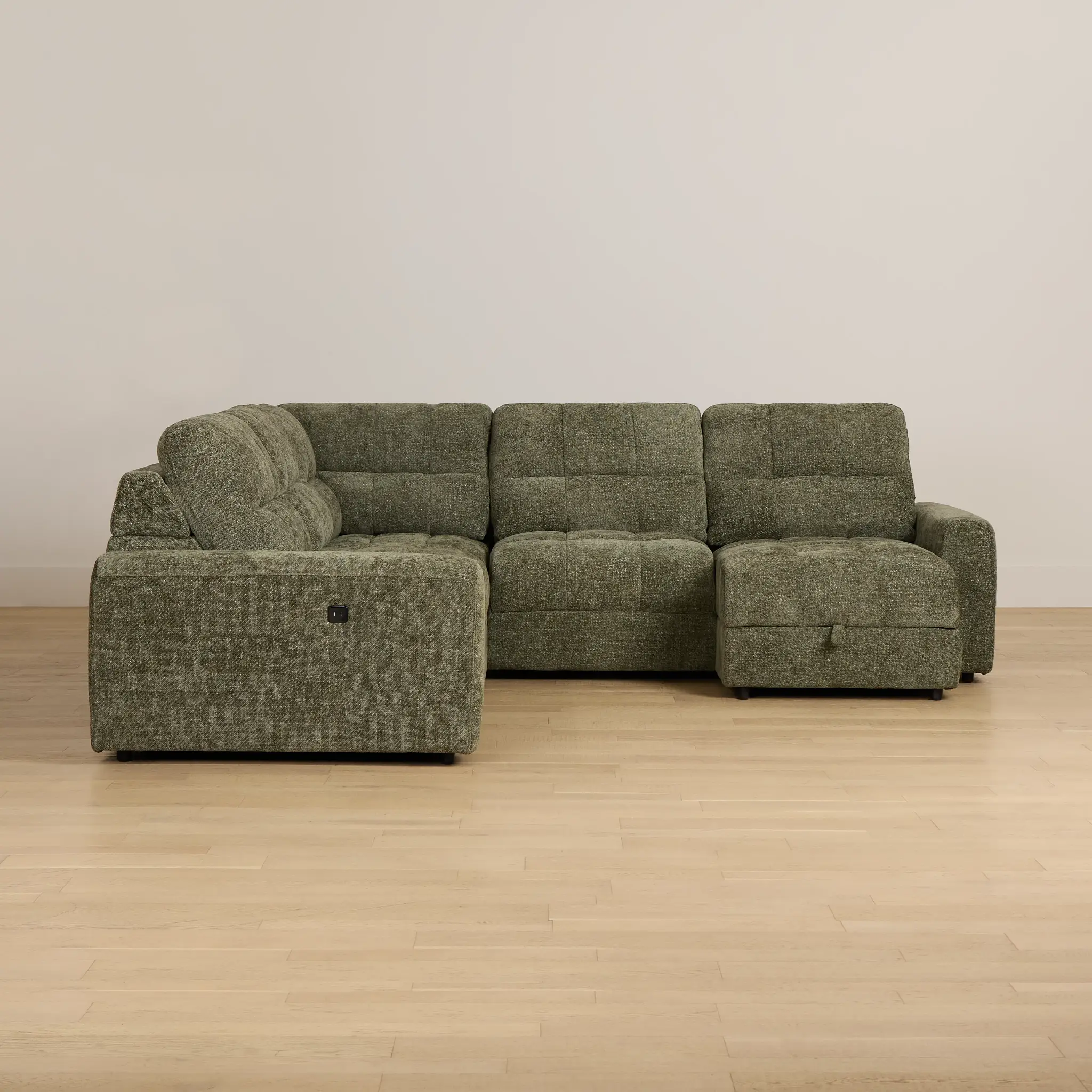 Hendrix Green Fabric Small Right Chaise Power Extension Sectional Hendrix Green Fabric Small Right Chaise Power Extension Sectional