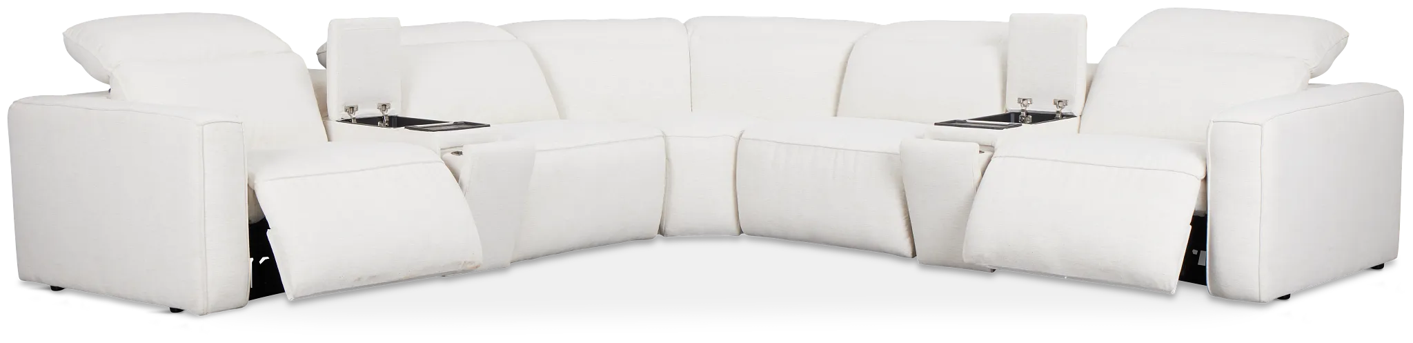 Ryland White Fabric Large Dual Power Reclining Two-arm Sectional