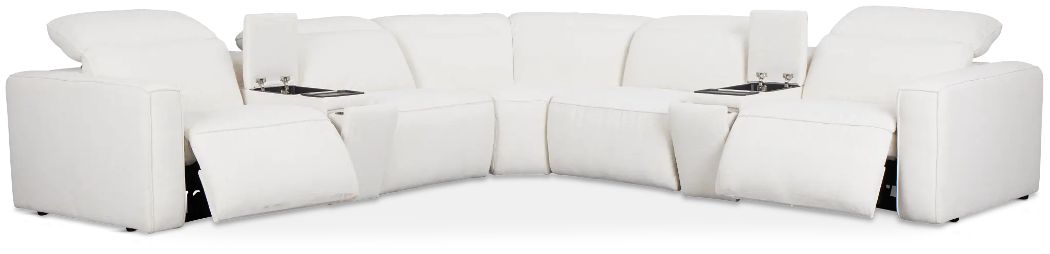 Ryland White Fabric Large Dual Power Reclining Two-arm Sectional Ryland White Fabric Large Dual Power Reclining Two-arm Sectional