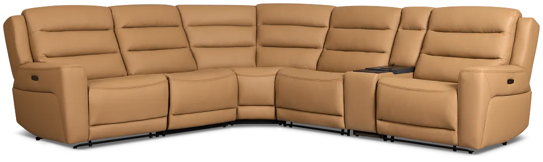 Wilder Brown Leather Medium Tri Power Sectional W/refrigerated Console