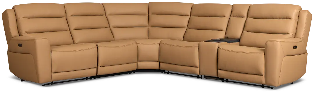 Wilder Brown Leather Medium Tri Power Sectional W/refrigerated Console Wilder Brown Leather Medium Tri Power Sectional W/refrigerated Console