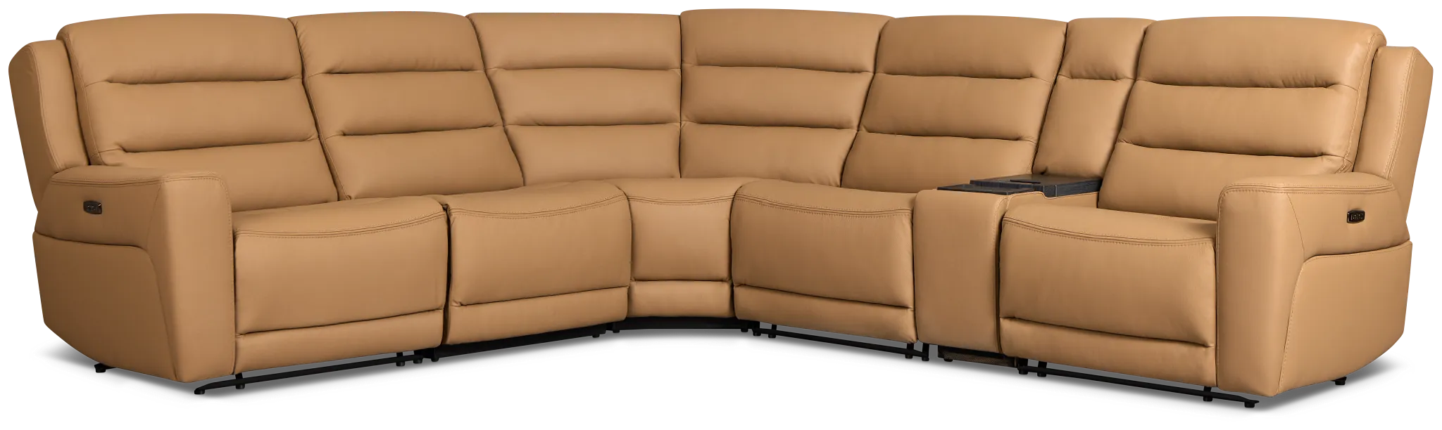 Wilder Brown Leather Medium Tri Power Sectional with Refrigerated Console