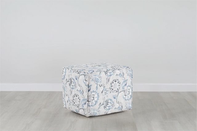 Sylvie Blue Fabric Accent Pouf