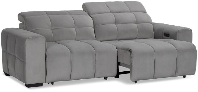 Gemma Light Gray Velvet Power Chaise Sofa