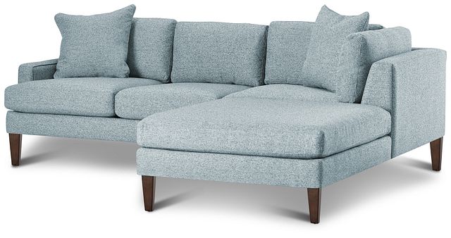 Morgan Teal Fabric Small Right Bumper Sectional W/ Wood Legs (2)