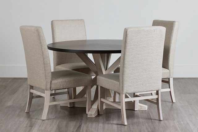Jefferson Two-tone Round Table & 4 Upholstered Chairs