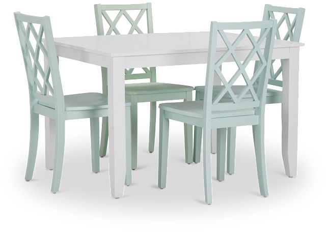 Edgartown White Rect Table & 4 Light Blue Wood Chairs
