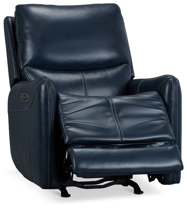 Jonas Dark Blue Lthr/vinyl Power Recliner With Heat And Massage