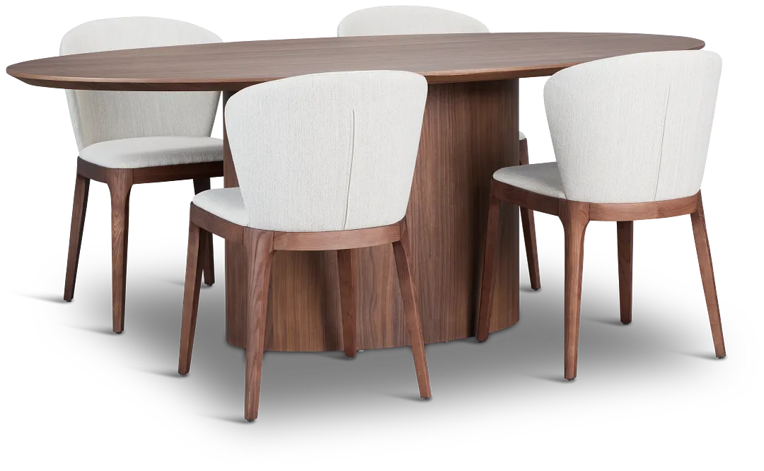 Nomad Mid Tone 78" Oval Table & 4 Light Beige Chairs W/ Mid-tone Legs