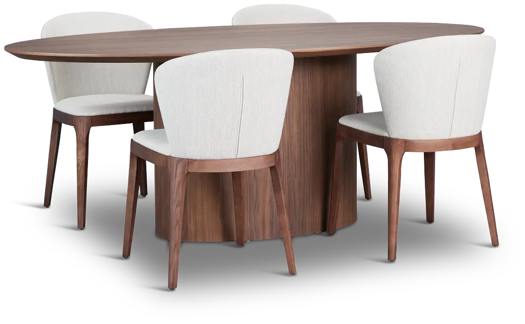 Nomad Mid Tone 78" Oval Table & 4 Light Beige Chairs W/ Mid-tone Legs Nomad Mid Tone 78" Oval Table & 4 Light Beige Chairs W/ Mid-tone Legs