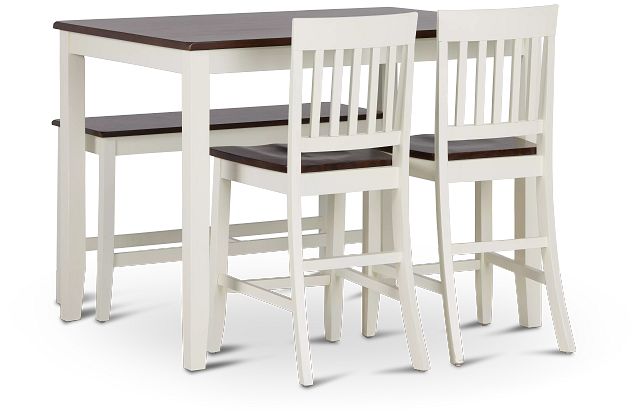 Santos White Two-tone High Table, 2 Barstools & High Bench