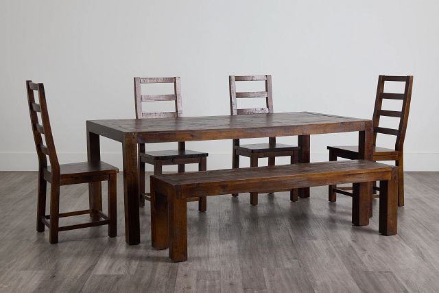 Seattle Dark Tone Rect Table, 4 Chairs & Bench