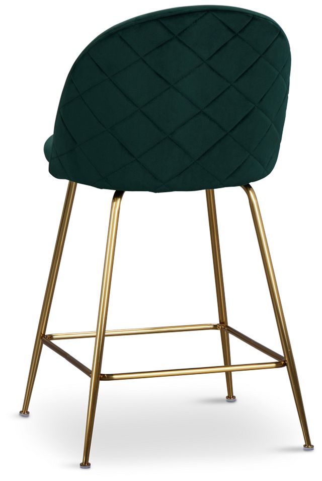 Capri Dark Green Velvet Upholstered 24" Barstools W/gold Legs