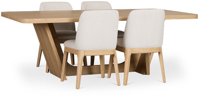 Lyndie Light Tone Rect Table & 4 Upholstered Chairs