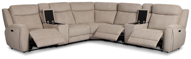 Walker Beige Fabric Large Triple Power Reclining Two-arm Sectional