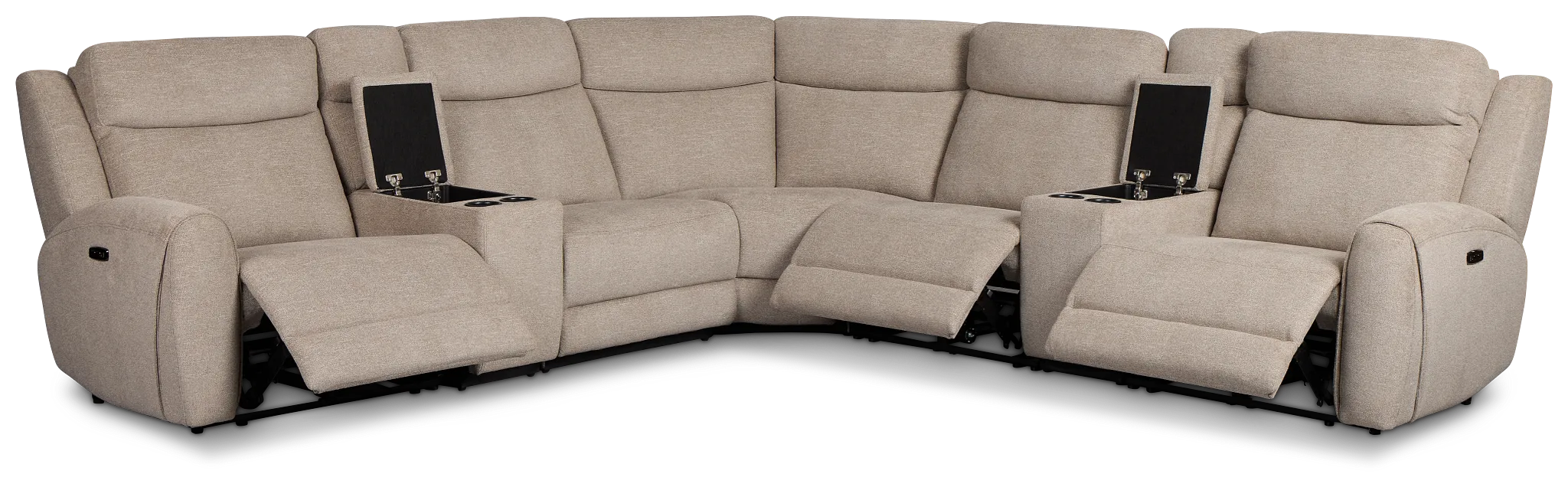 Walker Beige Fabric Large Triple Power Reclining Two-arm Sectional