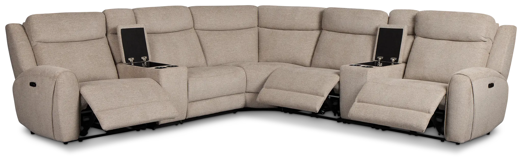 Walker Beige Fabric Large Triple Power Reclining Two-arm Sectional Walker Beige Fabric Large Triple Power Reclining Two-arm Sectional