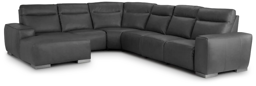 Elba Dark Gray Leather Large Dual Power Left Chaise Sectional