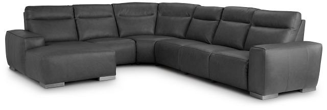 Elba Dark Gray Leather Large Dual Power Left Chaise Sectional