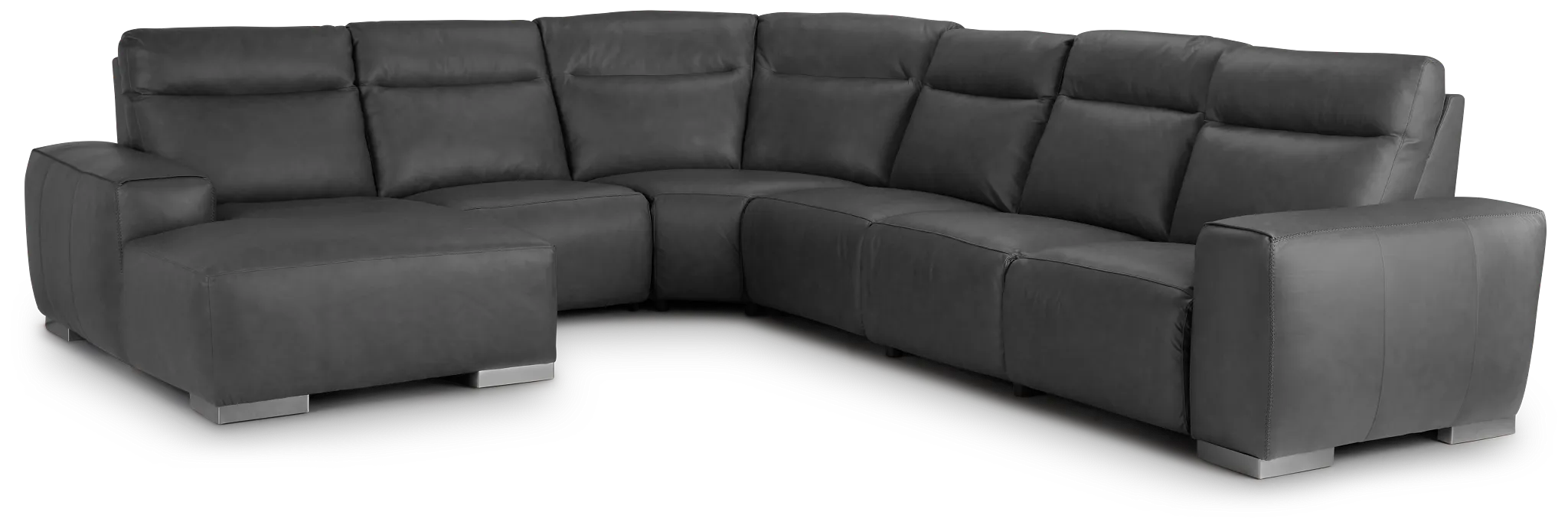 Elba Dark Gray Leather Large Dual Power Left Chaise Sectional