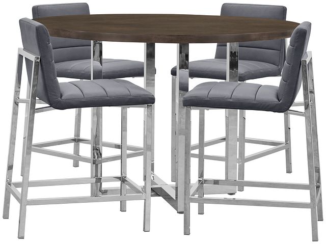 Amalfi Gray Wood High Table & 4 Upholstered Barstools