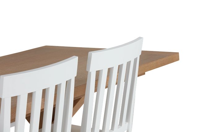 Nantucket Light Tone Trestle Table & 4 White Wood Chairs