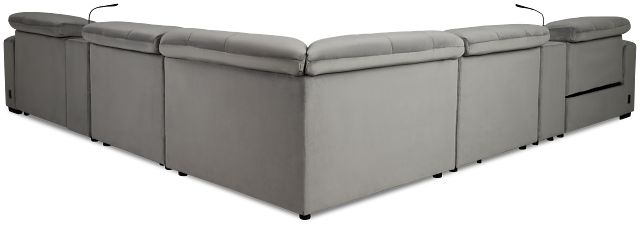 Gemma Light Gray Velvet Large Right Chaise Power Reclining Sectional
