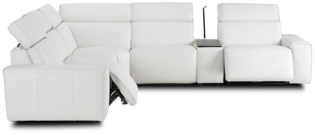 Carmelo White Leather Medium Dual Power 2-arm Reclining Sectional (2)