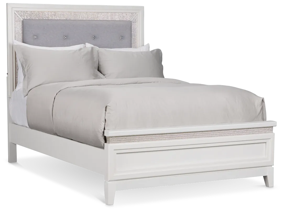 Alessandria White Uph Panel Bed With Lights