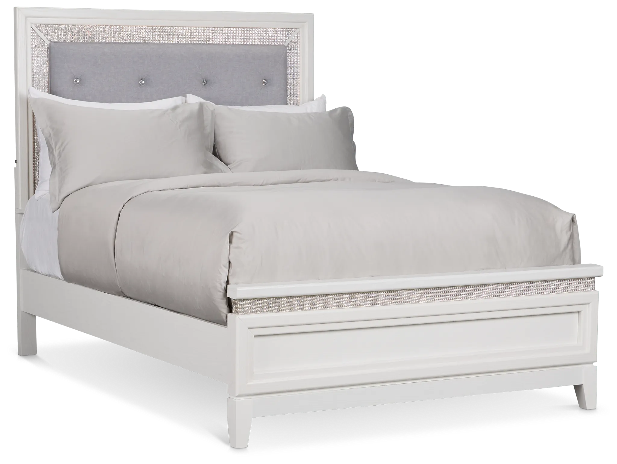 Alessandria White Uph Panel Bed With Lights