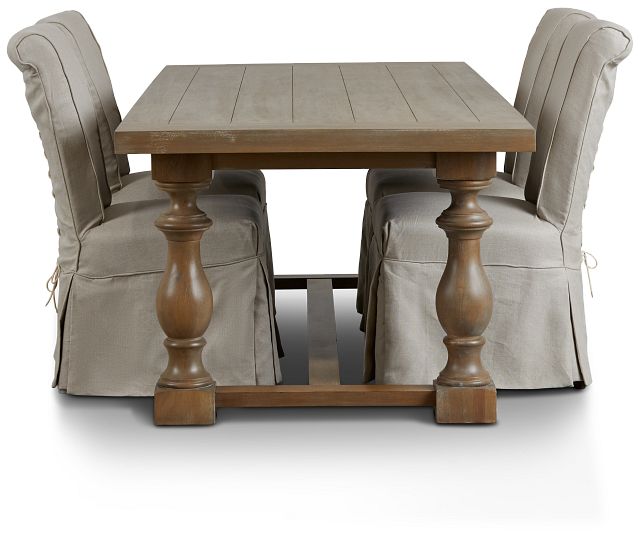 Haddie Light Tone Trestle Table & 4 Skirted Chairs