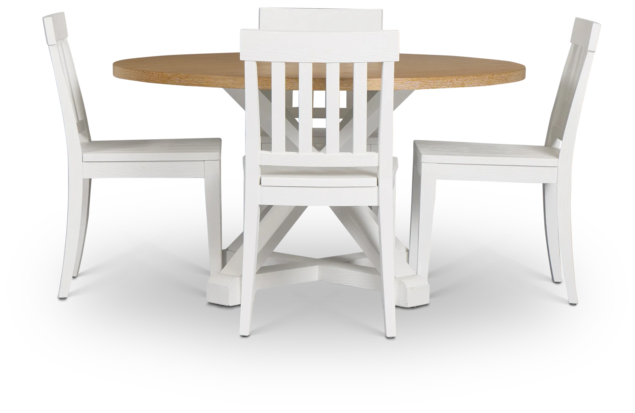 Nantucket Two-tone Pine Round Table & 4 White Chairs