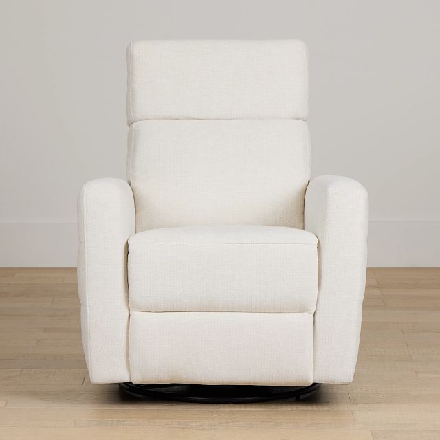 Rae White Fabric Power Swivel Glider Recliner