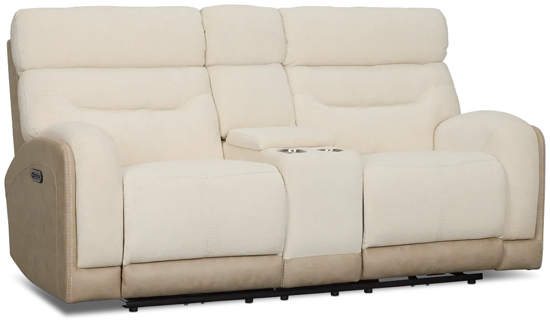 Travis Light Beige Fabric Power Reclining Console Loveseat
