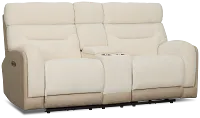 Travis Light Beige Fabric Power Reclining Console Loveseat